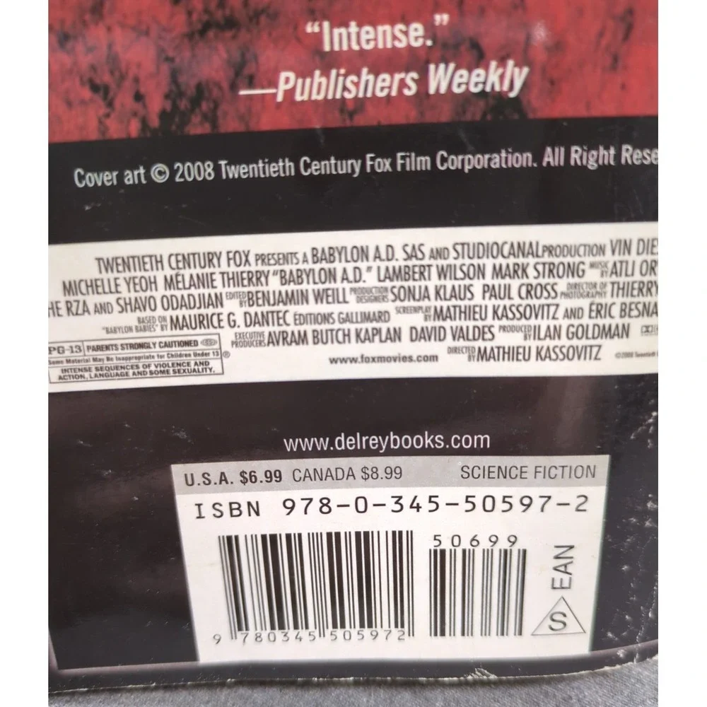 Babylon‎ Babies Maurice G Dantec 2008 Del Rey Movie Tie-In Edition VTG Paperback